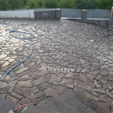اجرای سنگ لاشه دیوار نما ویلا باغچه